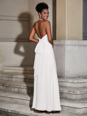 Halter Chiffon Long Dresses for Bridesmaids-Ivory