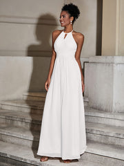 Halter Chiffon Long Dresses for Bridesmaids-Ivory