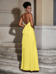Halter Chiffon Long Dresses for Bridesmaids-Lemon