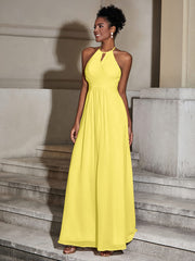 Halter Chiffon Long Dresses for Bridesmaids-Lemon