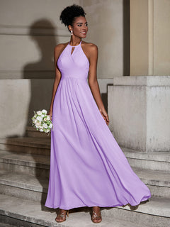 Halter Chiffon Long Dresses for Bridesmaids-Lilac