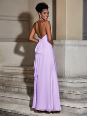 Halter Chiffon Long Dresses for Bridesmaids-Lilac