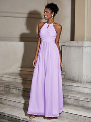 Halter Chiffon Long Dresses for Bridesmaids-Lilac