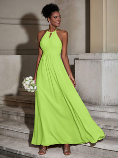 Halter Chiffon Long Dresses for Bridesmaids-Lime Green