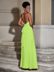 Halter Chiffon Long Dresses for Bridesmaids-Lime Green