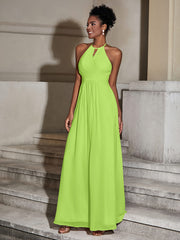 Halter Chiffon Long Dresses for Bridesmaids-Lime Green