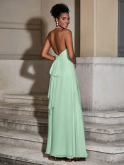 Halter Chiffon Long Dresses for Bridesmaids-Mint Green