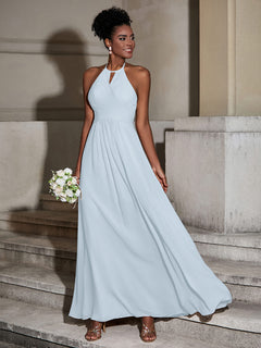 Halter Chiffon Long Dresses for Bridesmaids-Mist