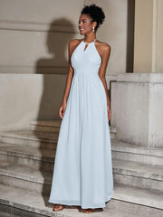 Halter Chiffon Long Dresses for Bridesmaids-Mist