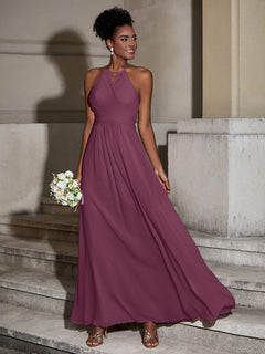 Halter Chiffon Long Dresses for Bridesmaids-Mulberry