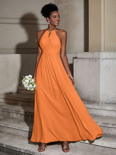 Halter Chiffon Long Dresses for Bridesmaids-Orange