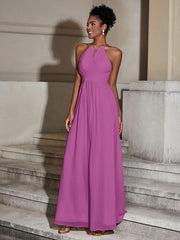 Halter Chiffon Long Dresses for Bridesmaids-Orchid