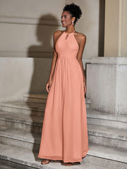 Halter Chiffon Long Dresses for Bridesmaids-Papaya