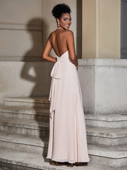 Halter Chiffon Long Dresses for Bridesmaids-Pearl Pink