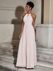 Halter Chiffon Long Dresses for Bridesmaids-Pearl Pink