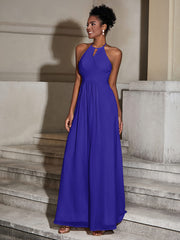 Halter Chiffon Long Dresses for Bridesmaids-Royal Blue