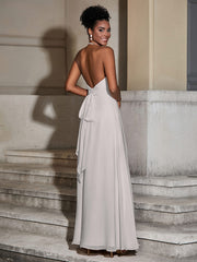 Halter Chiffon Long Dresses for Bridesmaids-Silver