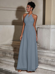 Halter Chiffon Long Dresses for Bridesmaids-Slate Blue