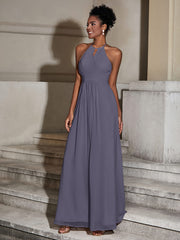 Halter Chiffon Long Dresses for Bridesmaids-Stormy
