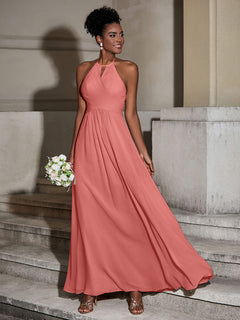 Halter Chiffon Long Dresses for Bridesmaids-Sunset