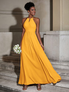 Halter Chiffon Long Dresses for Bridesmaids-Tangerine