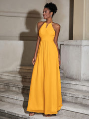 Halter Chiffon Long Dresses for Bridesmaids-Tangerine