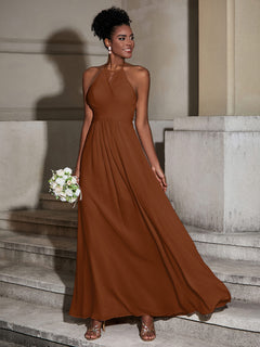 Halter Chiffon Long Dresses for Bridesmaids-Terracotta