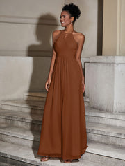 Halter Chiffon Long Dresses for Bridesmaids-Terracotta