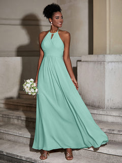 Halter Chiffon Long Dresses for Bridesmaids-Turquoise