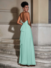 Halter Chiffon Long Dresses for Bridesmaids-Turquoise