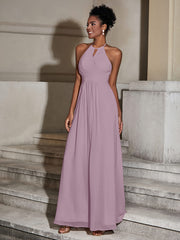 Halter Chiffon Long Dresses for Bridesmaids-Vintage Mauve