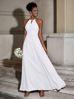 Halter Chiffon Long Dresses for Bridesmaids-White