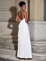 Halter Chiffon Long Dresses for Bridesmaids-White
