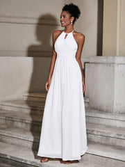 Halter Chiffon Long Dresses for Bridesmaids-White