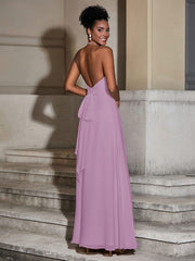 Halter Chiffon Long Dresses for Bridesmaids-Wisteria
