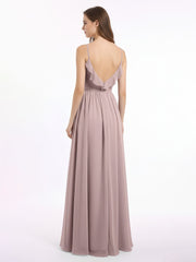 Spaghetti Strap Chiffon Bridesmaid Gowns with V-neck-Vintage Mauve