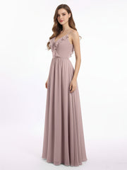 Spaghetti Strap Chiffon Bridesmaid Gowns with V-neck-Vintage Mauve
