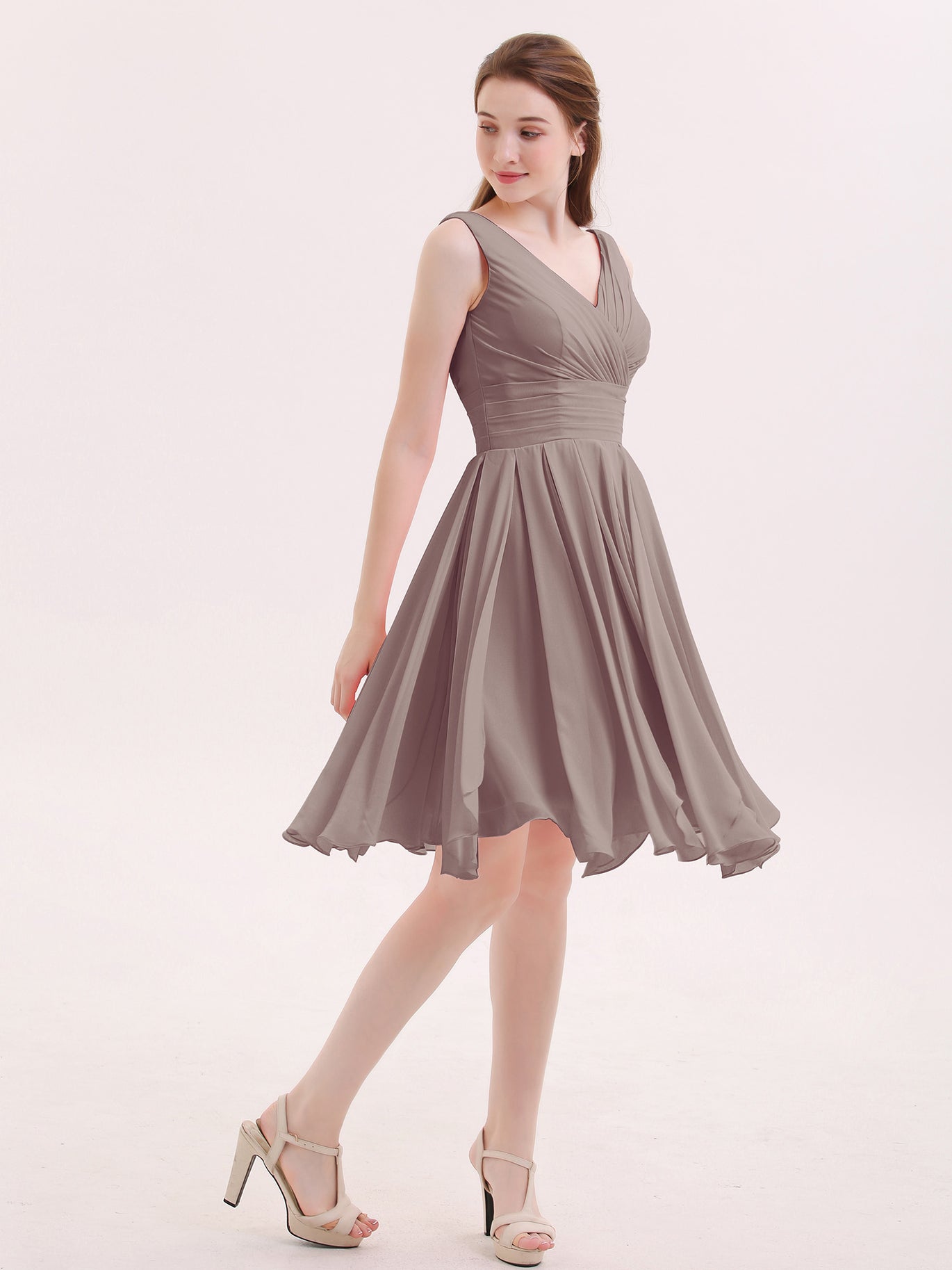 dusk bridesmaid dresses Dusk Bridesmaid Dress A-Line V-Neck Spaghetti Straps Ruched Chiffon Bridesmaid Dresses With Slit