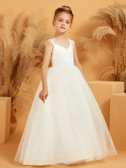 Floral Lace Floor-length Tulle Flower Girl Dress