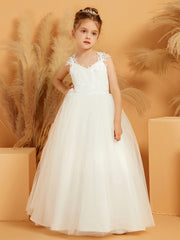 Floral Lace Floor-length Tulle Flower Girl Dress