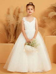 Floral Lace Floor-length Tulle Flower Girl Dress