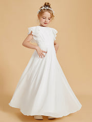 Ruffles Scoop Neck Flutter Sleeves Flower Girl Dress