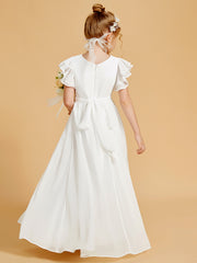 Ruffles Scoop Neck Flutter Sleeves Flower Girl Dress