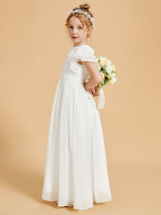Ruffles Scoop Neck Flutter Sleeves Flower Girl Dress