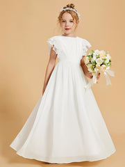 Ruffles Scoop Neck Flutter Sleeves Flower Girl Dress