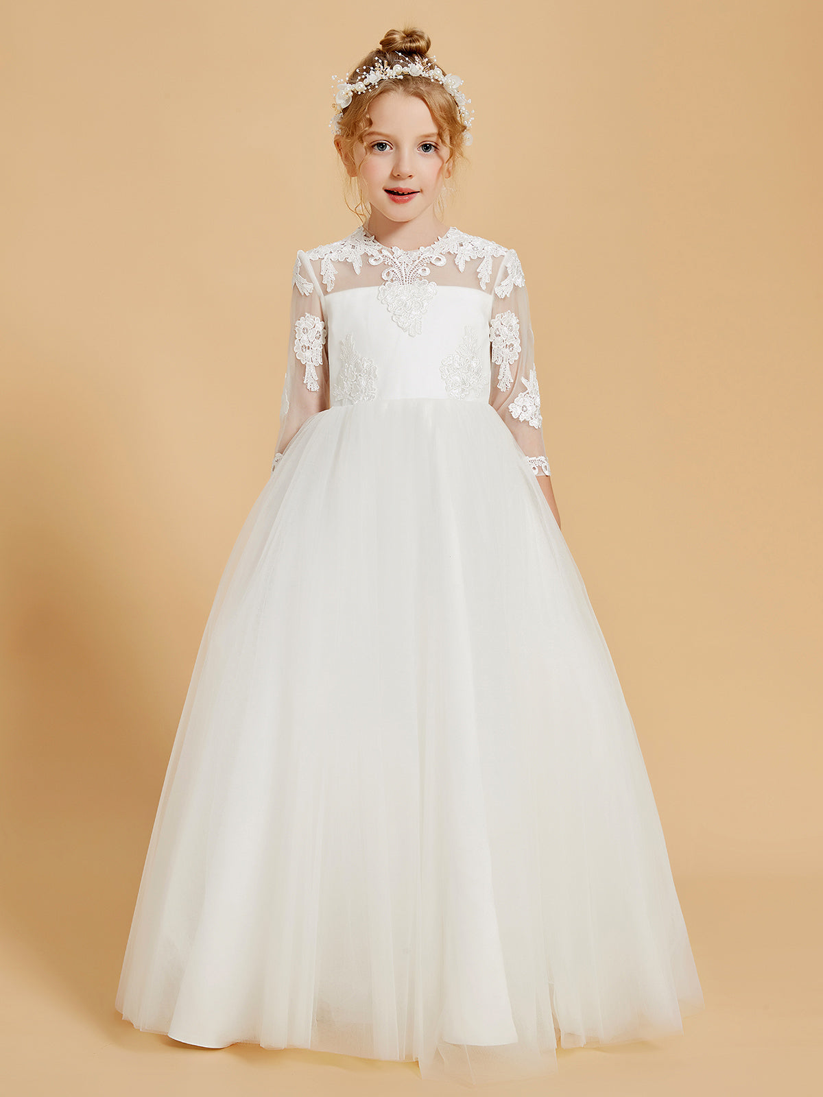 Scoop Neck 3/4 Sleeves Ball Gown Flower Girls Dress with Lace main image 0