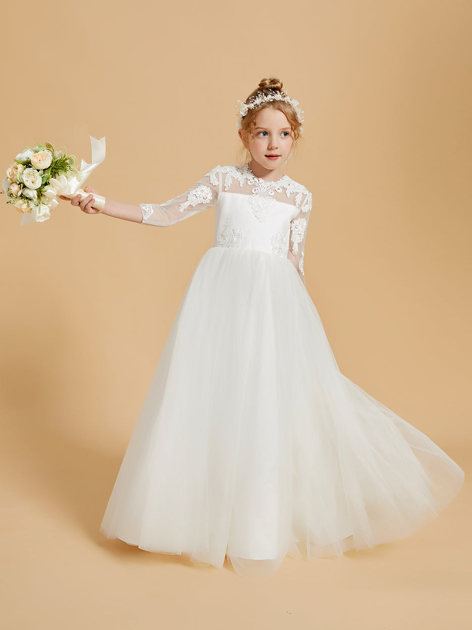 Scoop Neckline V-Back Floor-length Flower Girl Dress Gold