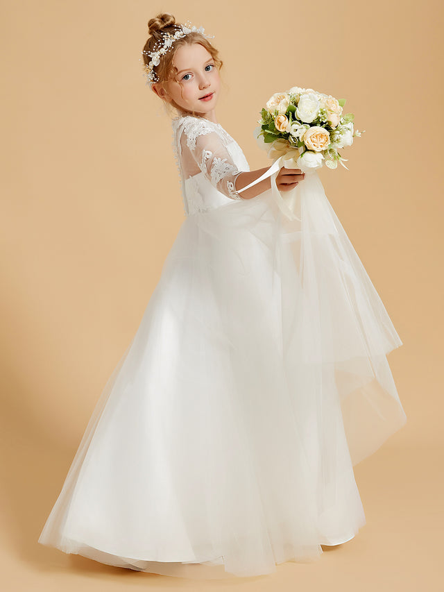 Scoop Neckline V-Back Floor-length Flower Girl Dress Olive Green