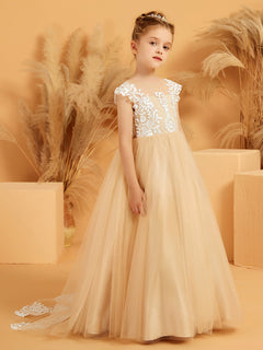 Lace Petal Fairy Illusion Neckline Flower Girl Dress