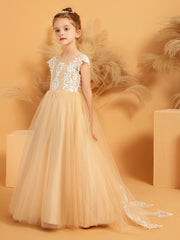Lace Petal Fairy Illusion Neckline Flower Girl Dress
